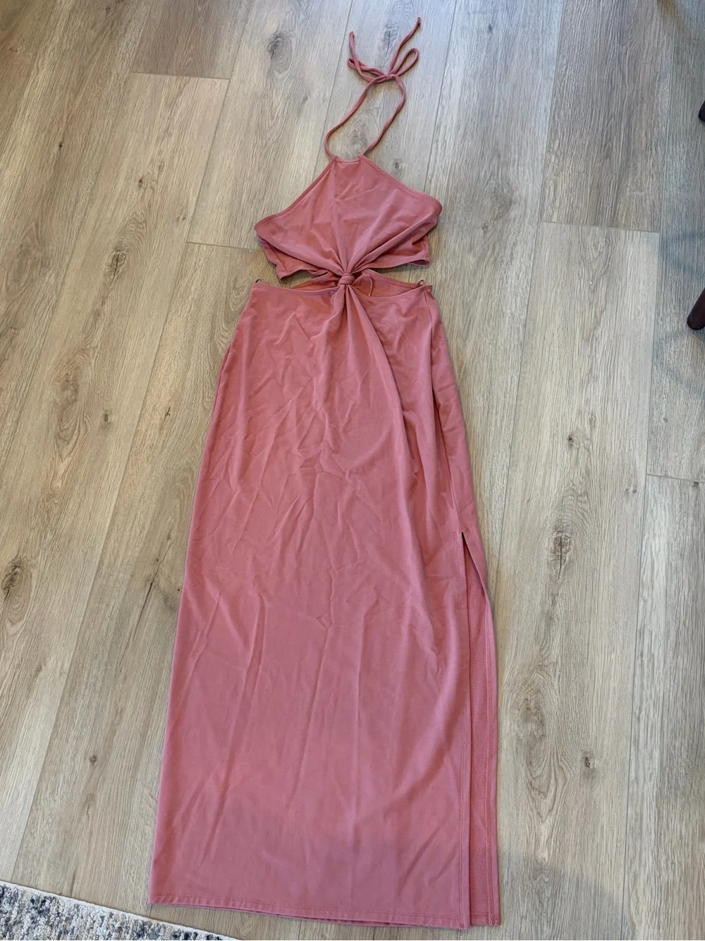 Knot-Front Halter Maxi Dress in Dusty Rose